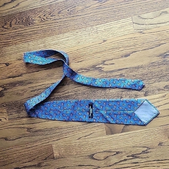 Christian Dior Monsieur Vintage All Silk Blue Gray Geometrical Abstract Necktie - Picture 8 of 10